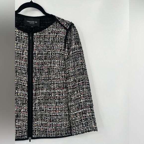 Lafayette 148 Keaton Tweed Blazer Jacket Rainbow Multicolor Pockets Black Petite - Picture 7 of 15